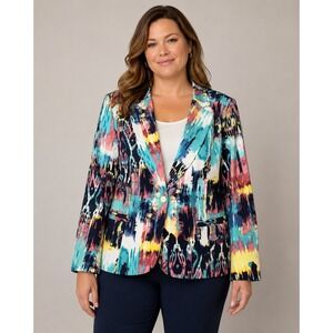 Koret Women's Blazer Jacket 16P Petite Multicolor Abstract Print Single Button L